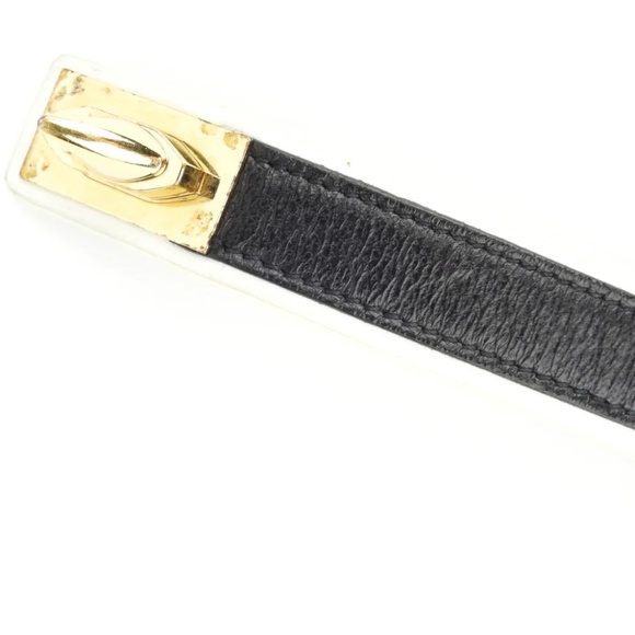 Givenchy - Shark Tooth Black/White Leather Gold Twist Lock Double Wrap Bracelet - Picture 4 of 8